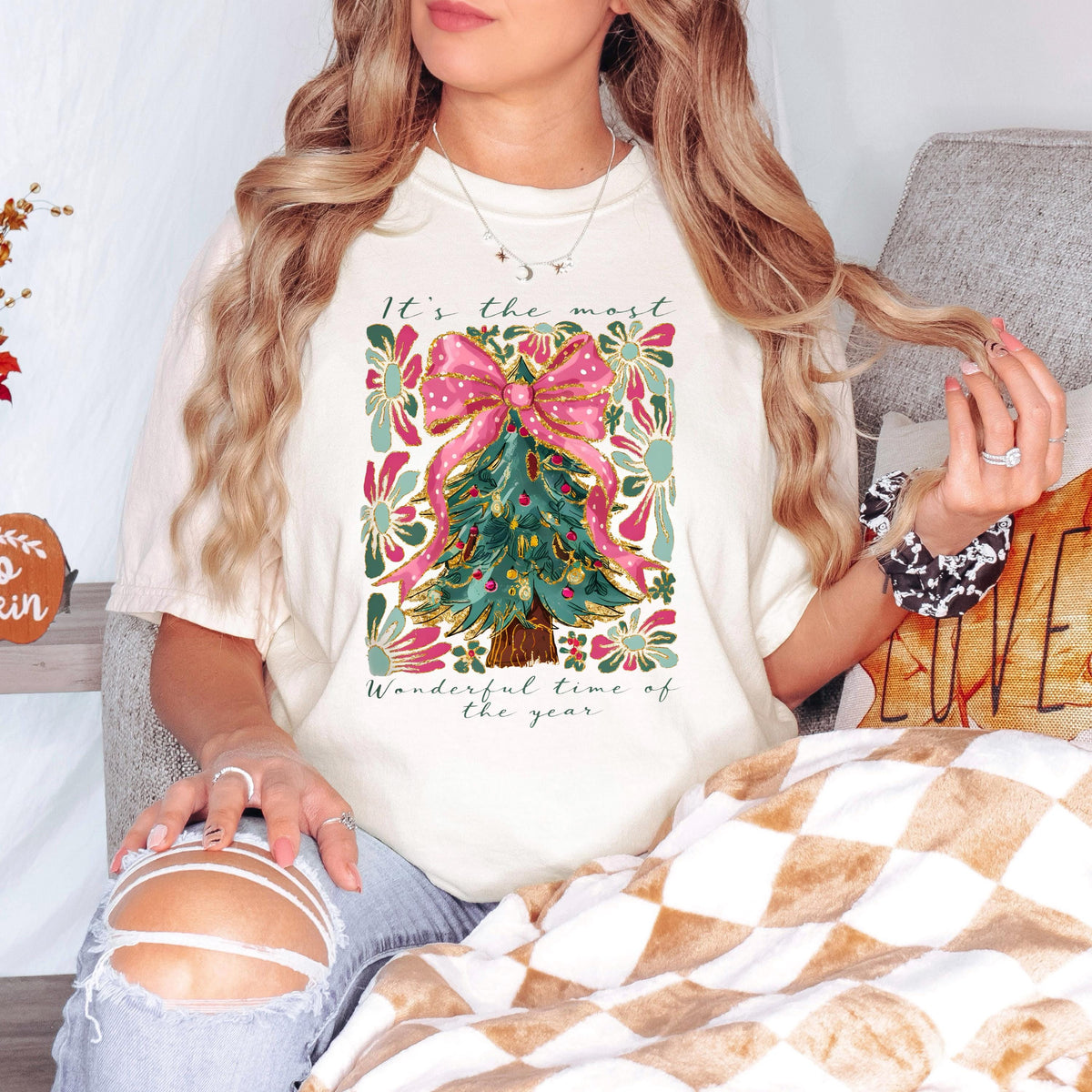 Most Wonderful Time of Year T-Shirt Comfort Colors Christmas Tree Graphic Holiday Pajama Top Cozy Gift