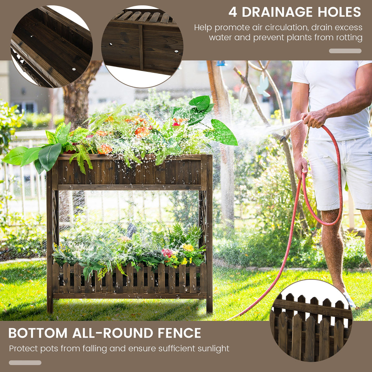 2-Tier Wood Raised Garden Bed for Vegetable and Fruit