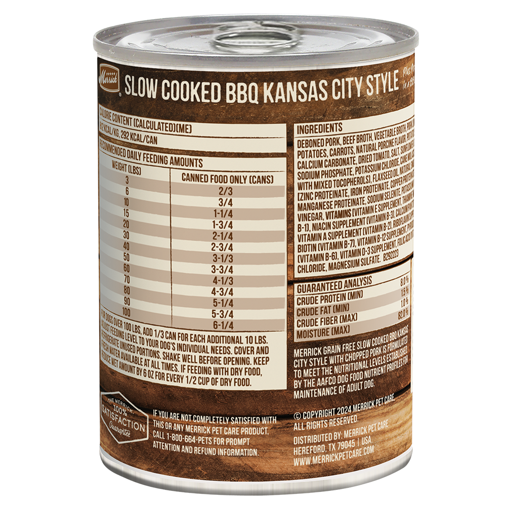Merrick Slow Cooked Grain Free Adult BBQ Kansas City Pork Wet Dog Food (12.7oz)