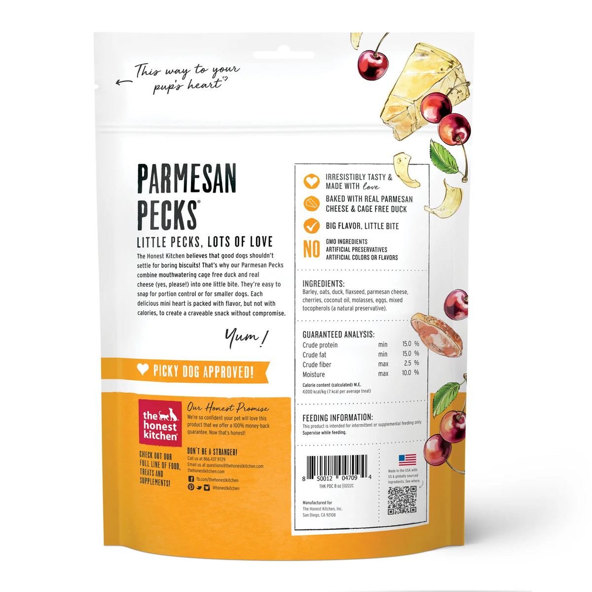 Honest Kitchen Parmesan Pecks Duck and Cherry Dog Treats (8oz)