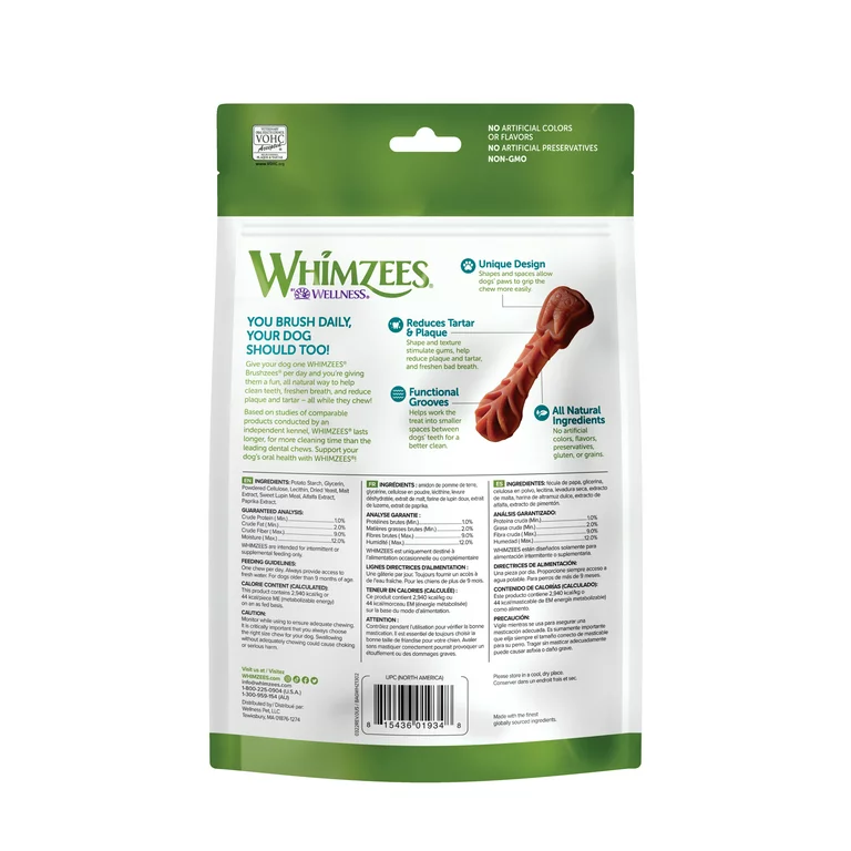 Valuebag Whimzees Brushzees Small Daily Dental Dog Treats 3.4" (12.7oz)