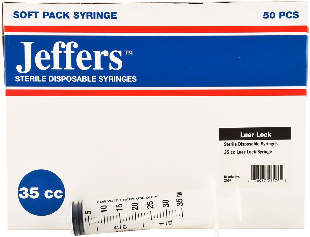 Jeffers Sterile Luer Lock Syringes – Single Use, Boxes of 100