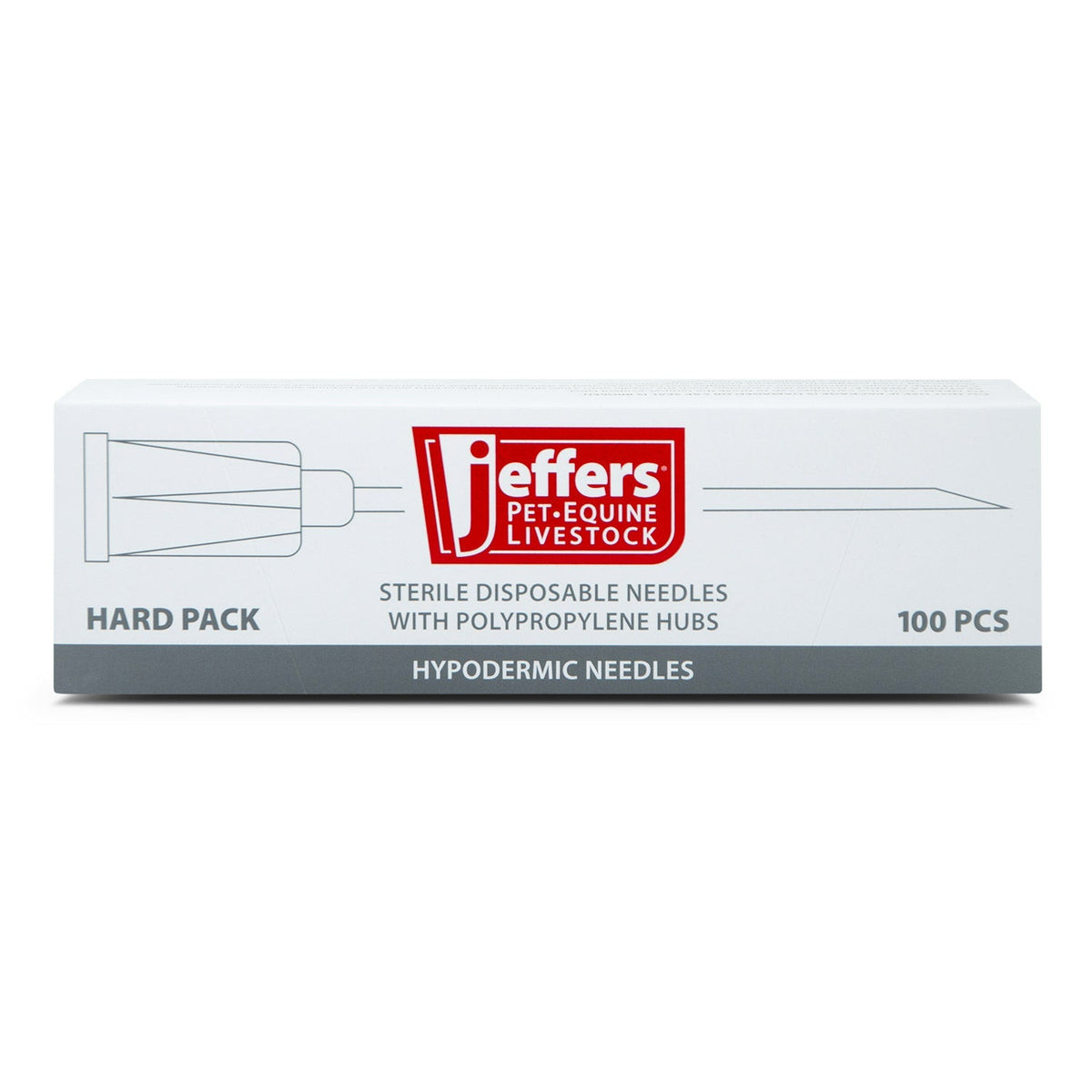 Jeffers Poly Hub Hypodermic Needles for Veterinary Use, Box of 100