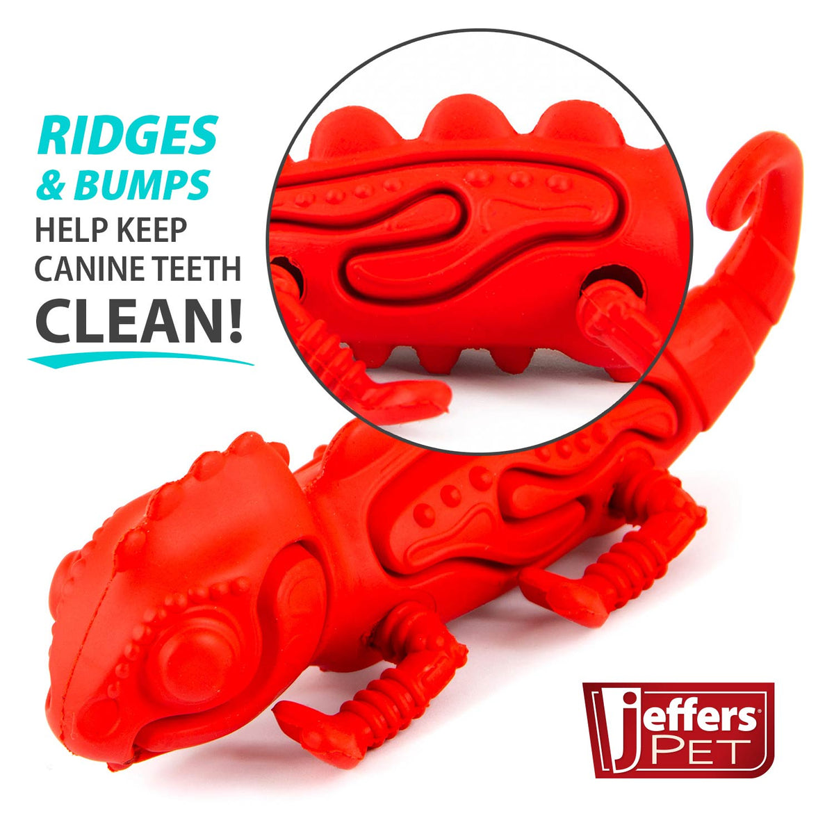 Jeffers Red Chameleon Natural Eco-Friendly Rubber Dental Dog Chew Toy for Medium Chewers