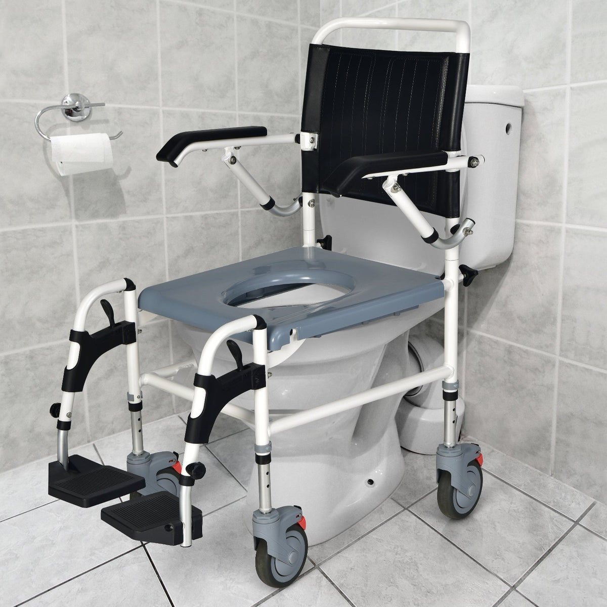 4-in-1 Bedside Commode Wheelchair with Detachable Bucket