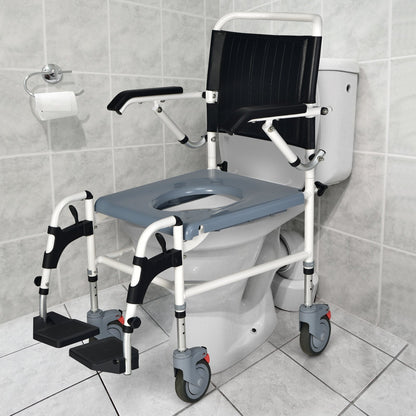 4-in-1 Bedside Commode Wheelchair with Detachable Bucket