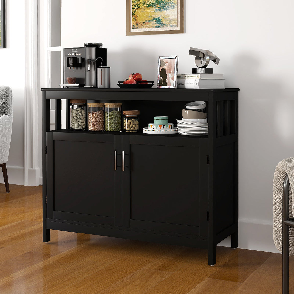 Kitchen Buffet Server Sideboard Storage Cabinet with 2 Doors and Shelf