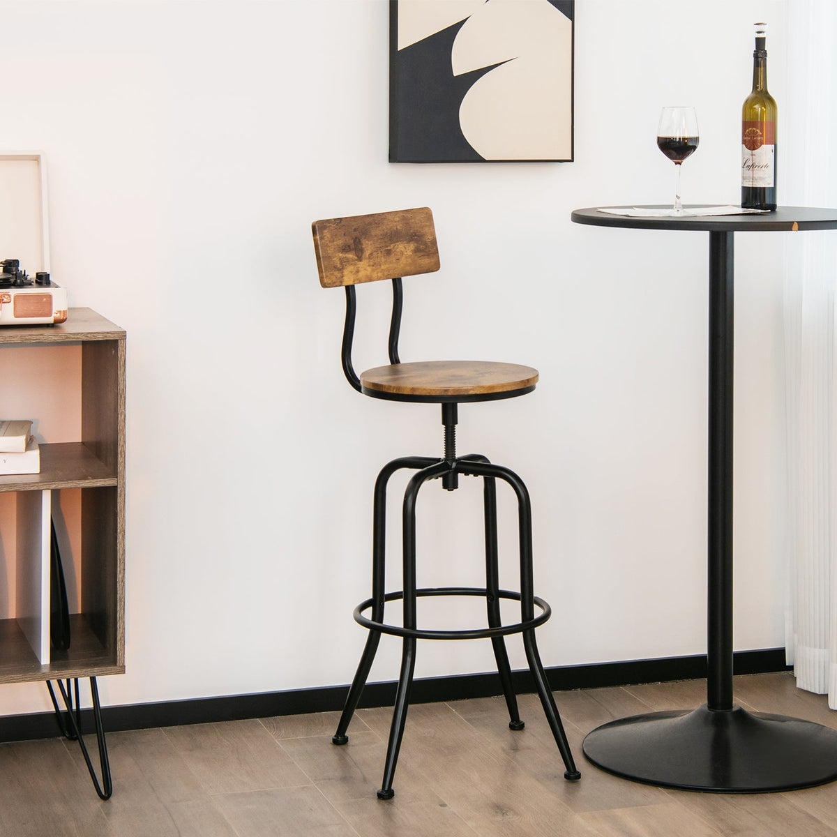 Adjustable Swivel Counter-Height Stool with Arc-Shaped Backrest-Rustic Brown