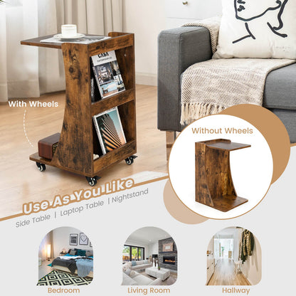 C-shaped Rolling End Side with Back Storage Shelves beside Sofa