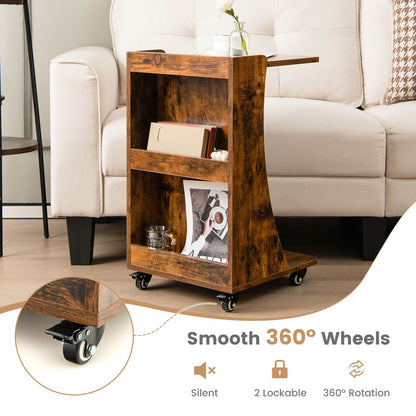 C-shaped Rolling End Side with Back Storage Shelves beside Sofa