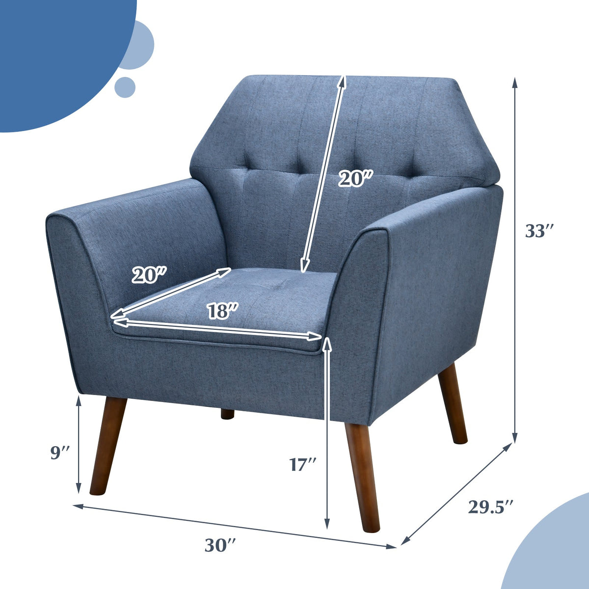 Modern Tufted Fabric Accent Chair with Rubber Wood Legs