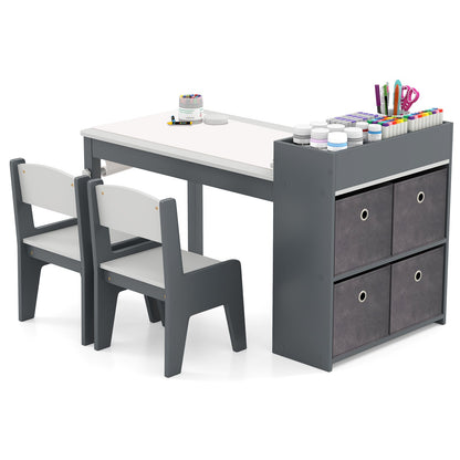 Kids Art Table and Chairs Set with 2 Chairs and Paper Roll