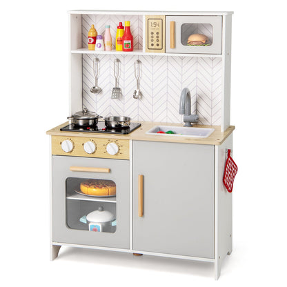 Kids Kitchen Playset with Lights Sounds Microwave Stoves Sink Oven and Cooking Accessories-White