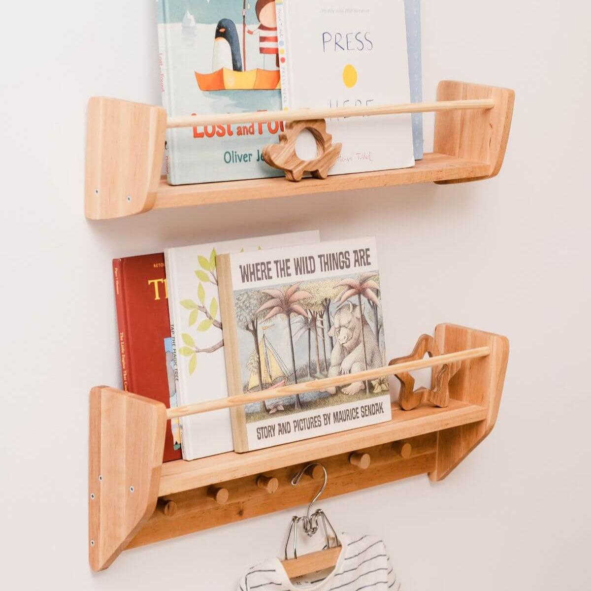 Nursery Wall Shelf with Hooks