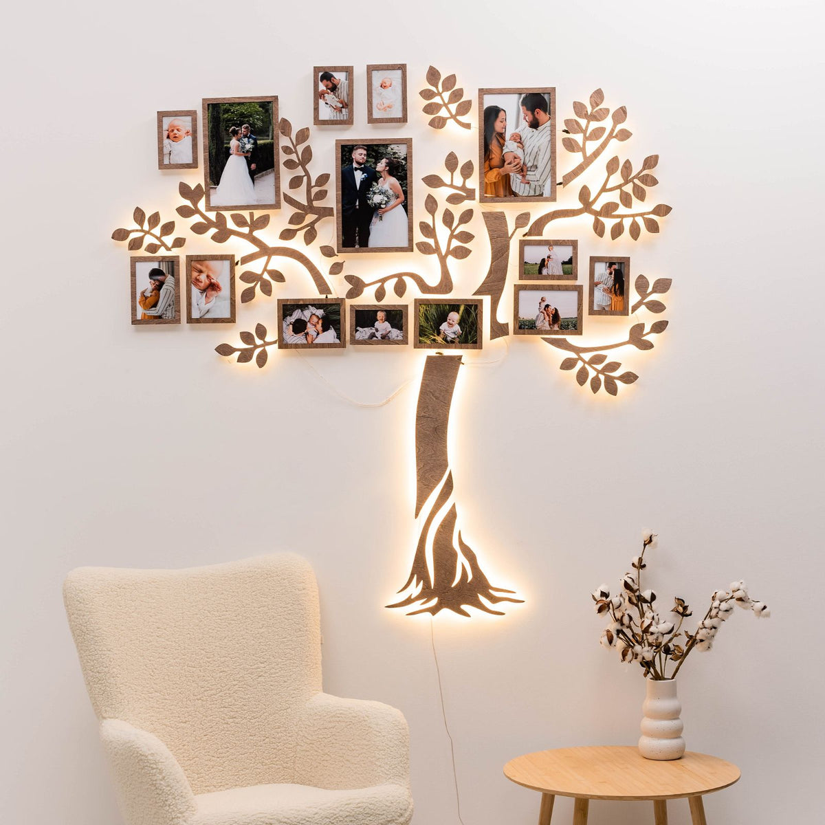 Wooden Led Family Tree - Starlight
