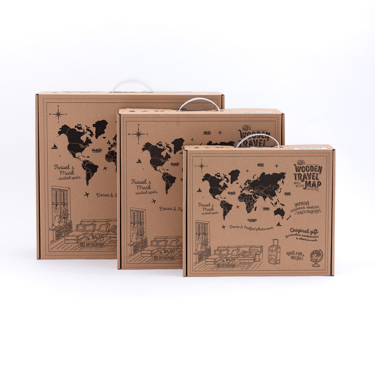 Wall Decor Bundle: 3D Wooden World Map with Flag Pins