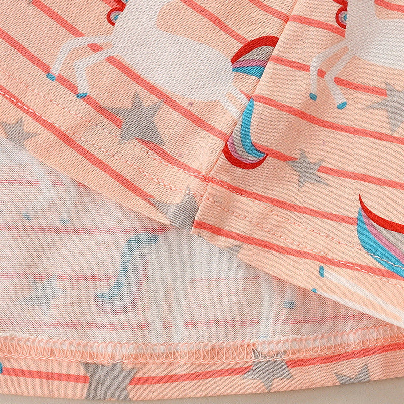 Baby Girl Striped And Unicorn Print Pattern A-Line Design Dress