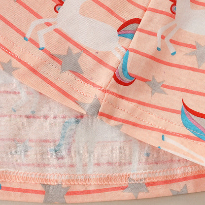 Baby Girl Striped And Unicorn Print Pattern A-Line Design Dress