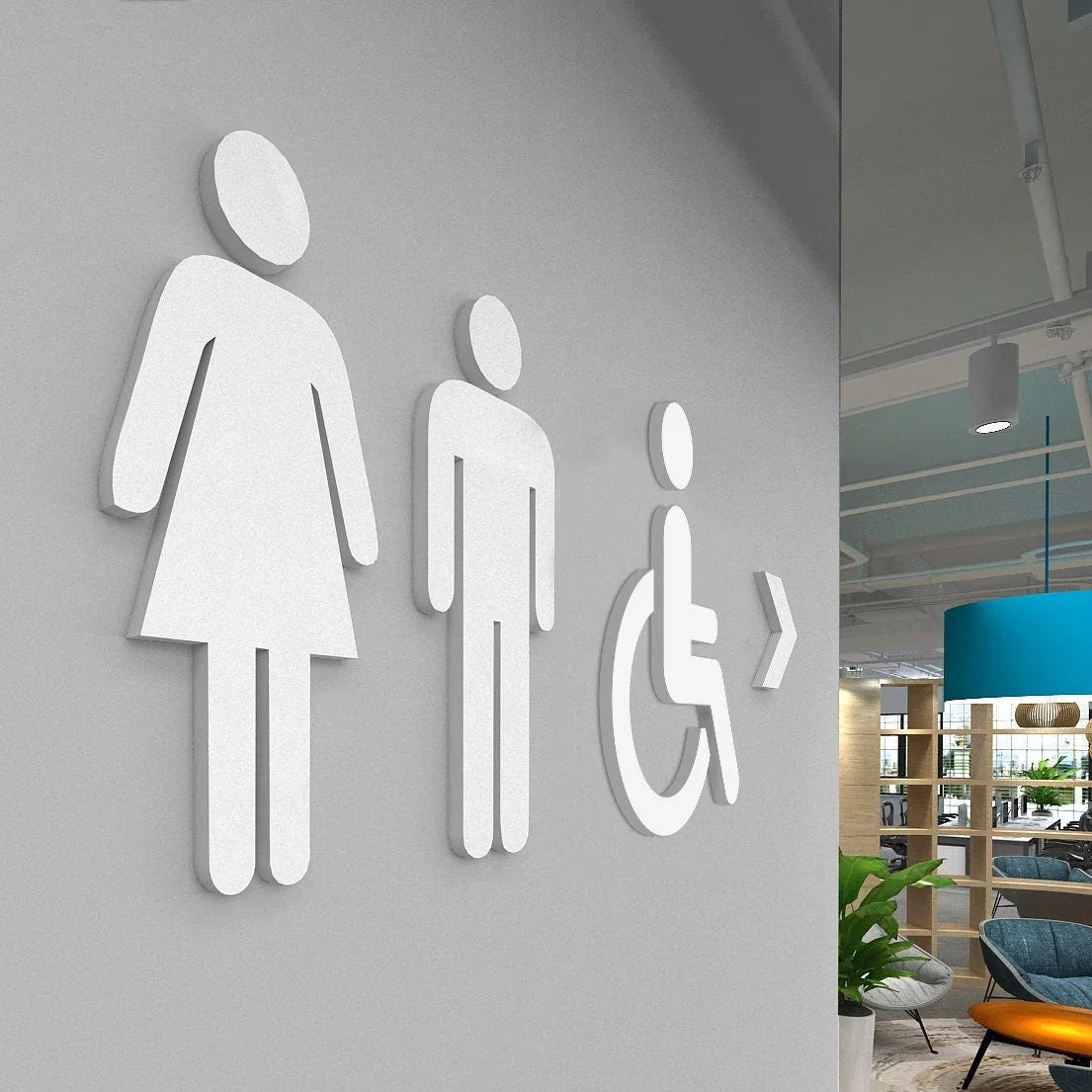 Toilet Sign, Toilet Door Sign, Toilet Direction, Bathroom Sign, Office Sign, Restroom sign,  WC Sign, School Toilet Sign - SKU:REBI