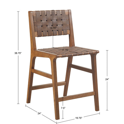 Nebuluxe Faux Leather Woven Counter Stool with Solid Wood Frame - Pecan