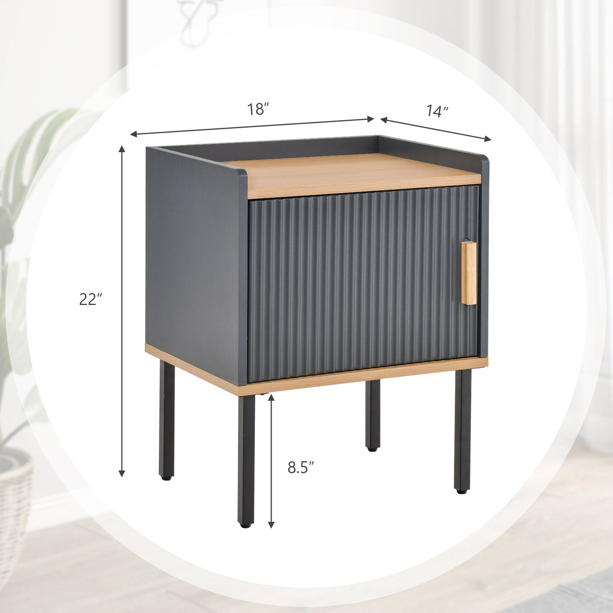 Nightstand Bedside End Table with Door Cabinet for Living Room Bedroom-Gray