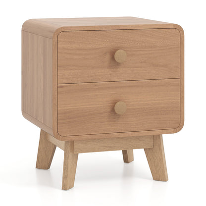 Nightstand with 2 Drawers Solid Rubber Wood Legs
