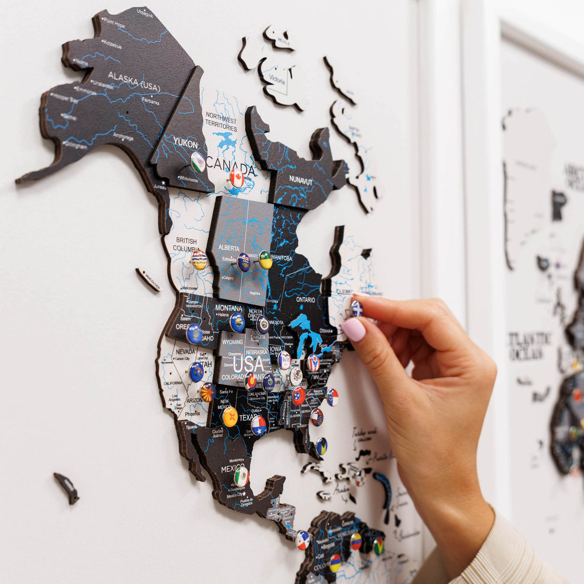 Triptych Wall Art - Wooden World Map (Nordik)