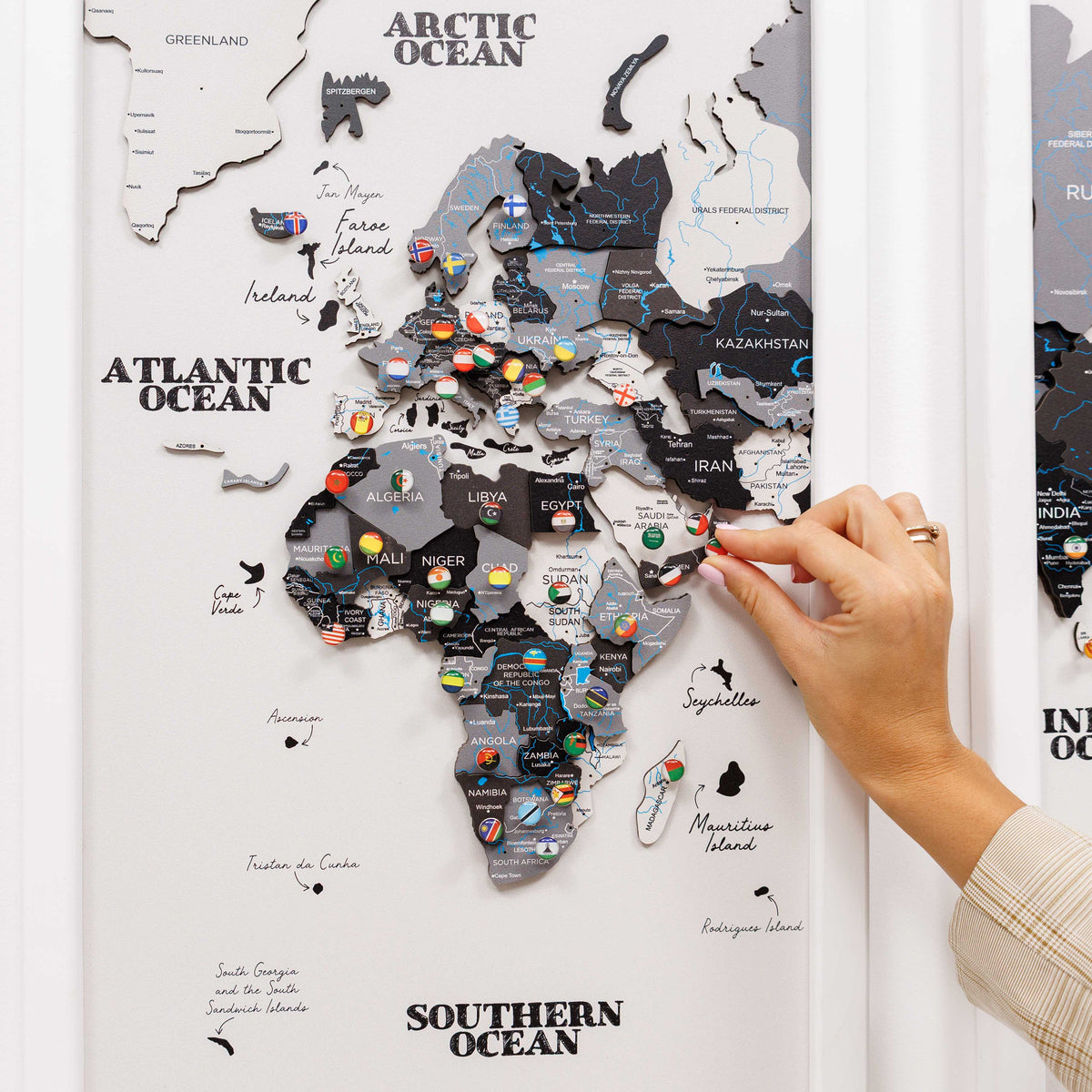 Triptych Wall Art - Wooden World Map (Nordik)