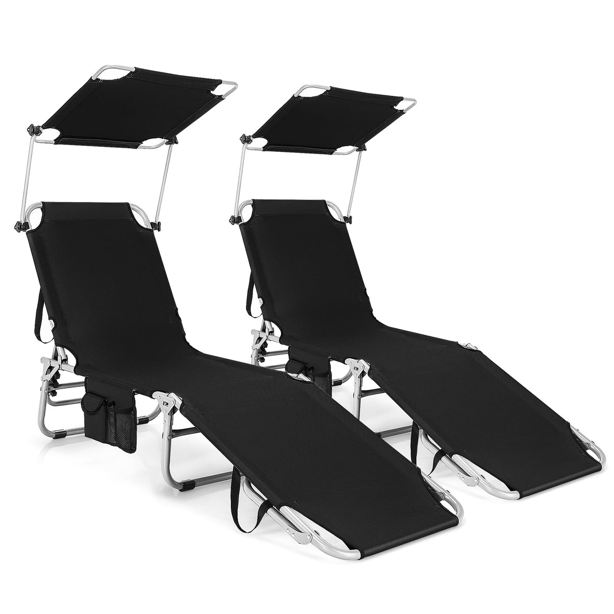 Adjustable Outdoor Beach Patio Pool Recliner with Sun Shade