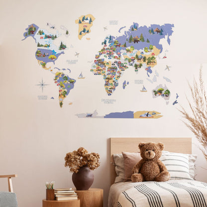 Nursery World Map Indigo