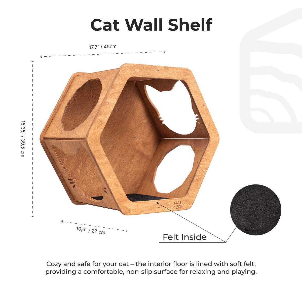 Wooden Cat Shelf Oak