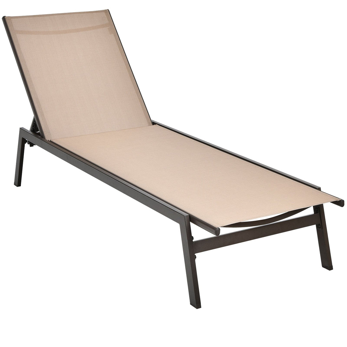 Outdoor Reclining Chaise Lounge Chair with 6-Position Adjustable Back