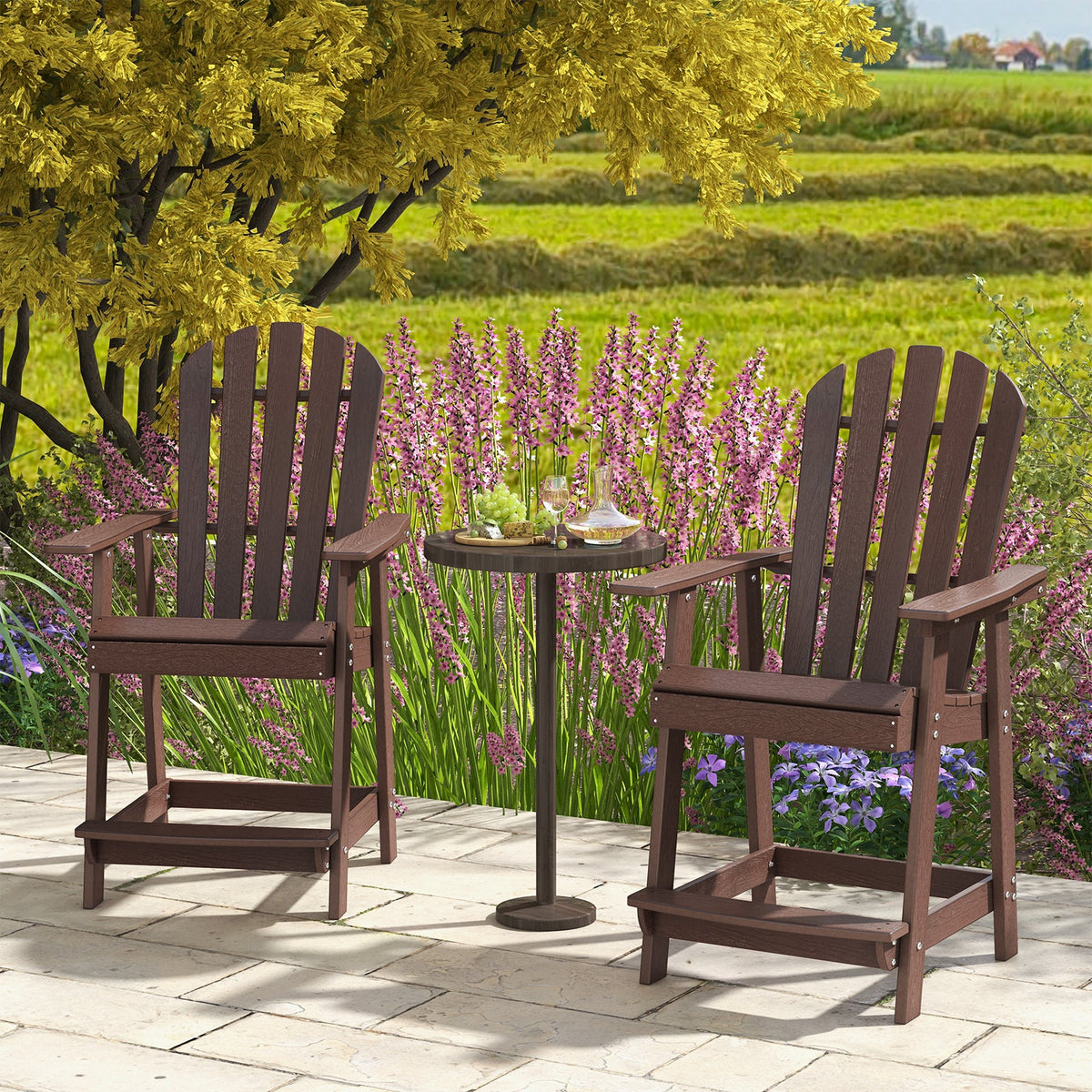 HDPE Patio Chair with Armrest and Footrest for Indoor Outdoor