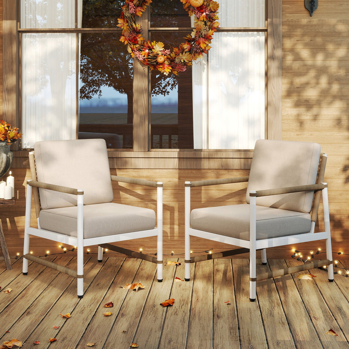 2 Packs Patio Aluminum Sofa with Wicker Backrest and Armrests