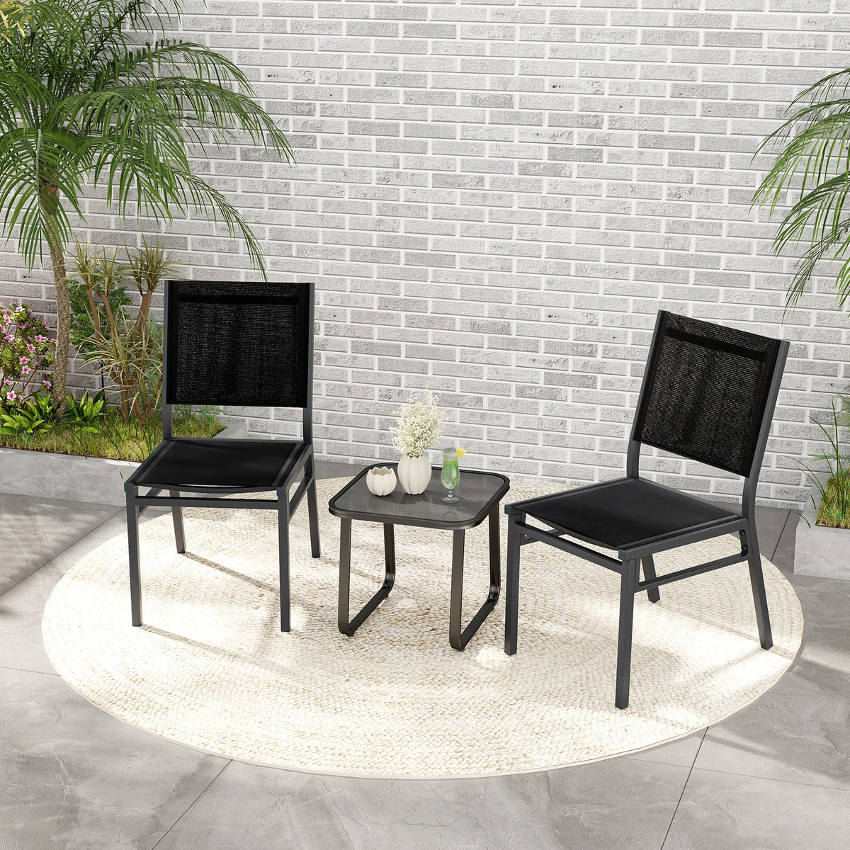 Outdoor Dining Chairs with Breathable Seat and Backrest for Backyard Porch Poolside