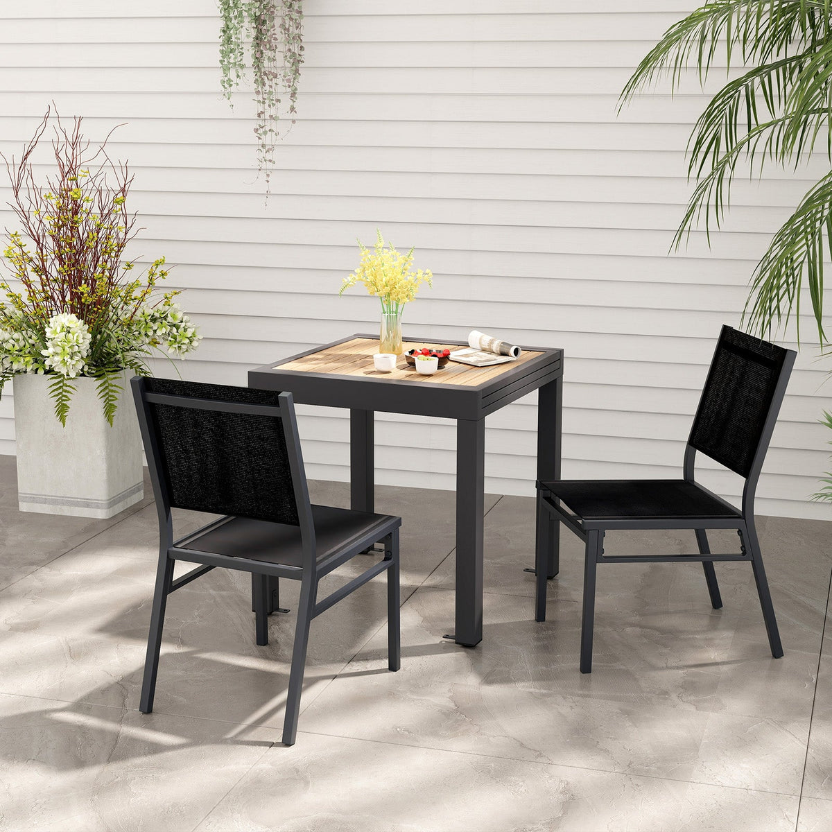 Outdoor Dining Chairs with Breathable Seat and Backrest for Backyard Porch Poolside
