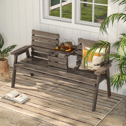 Outdoor Fir Wood Bench with Foldable Middle Table