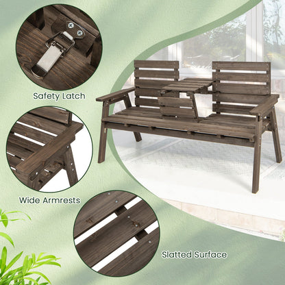 Outdoor Fir Wood Bench with Foldable Middle Table