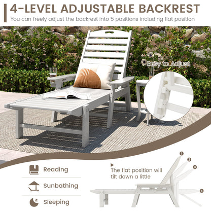 Patio Chaise Lounge Chair with 4 Position Backrest-White