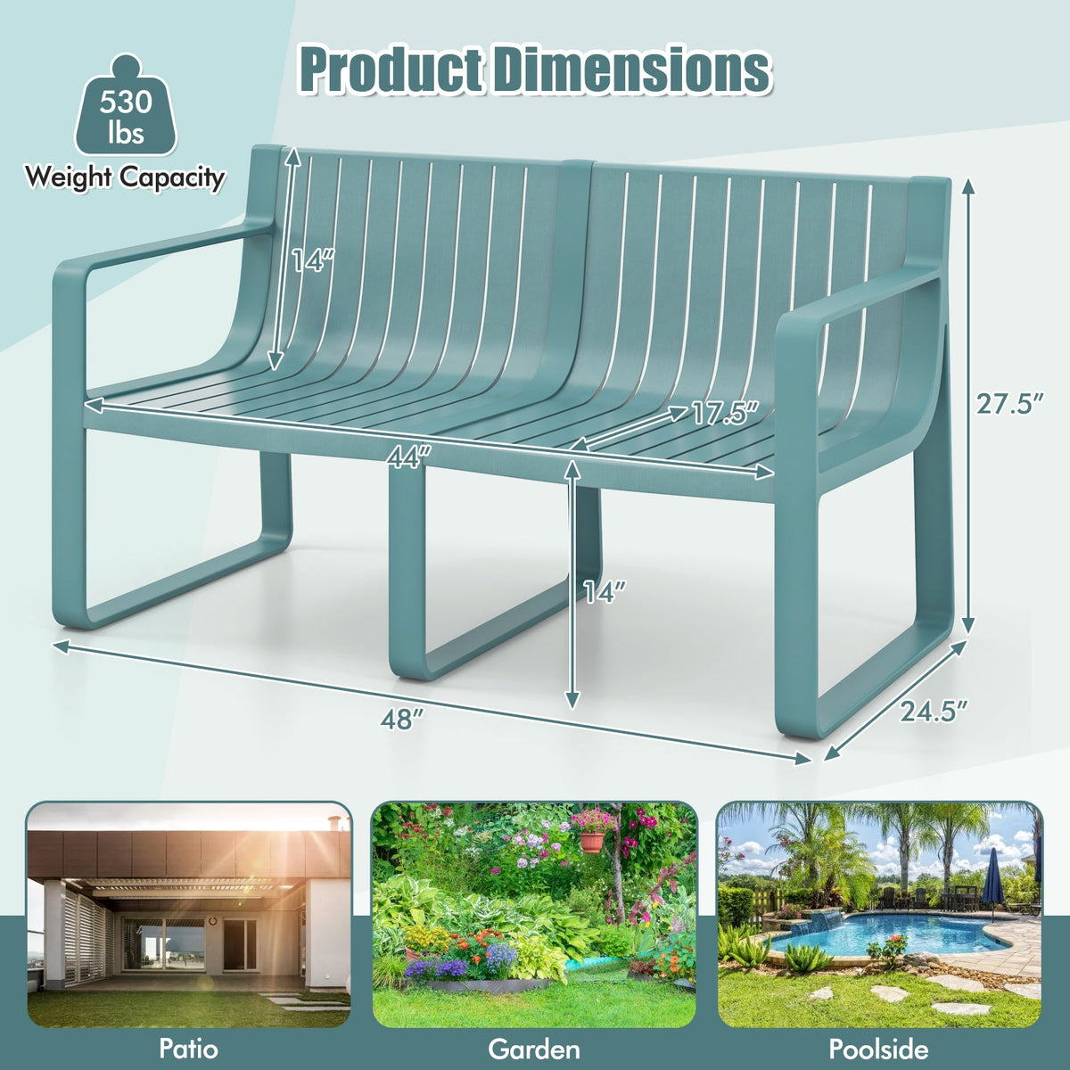 Weather-resistant Plastic 2-Person Bench with Curved Backrest