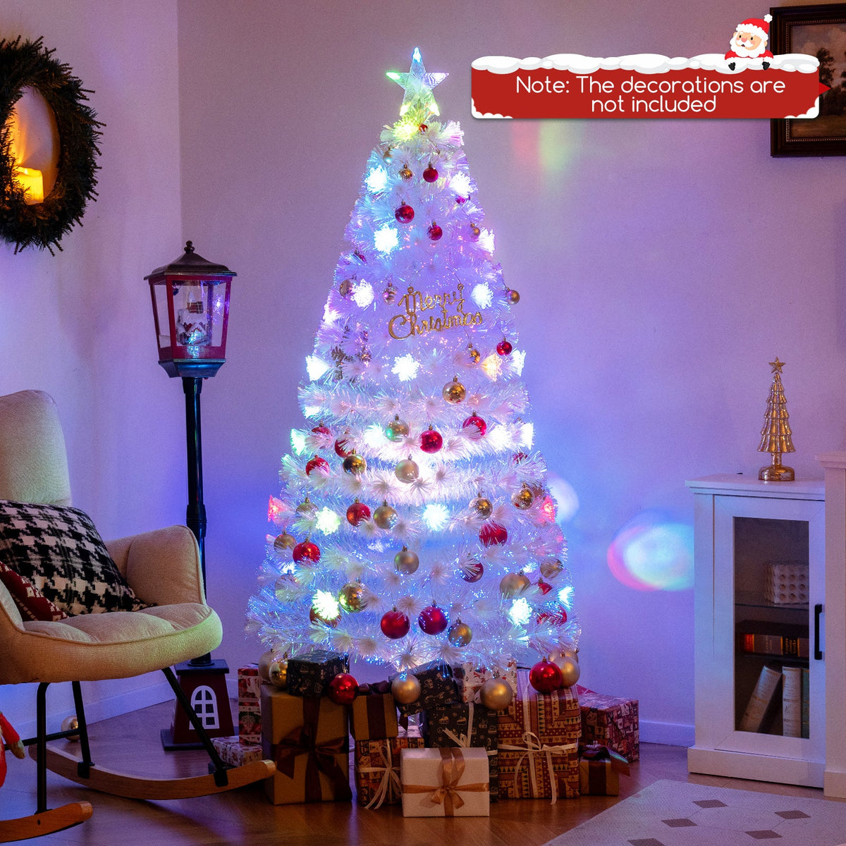 5/6/7 Feet Pre-Lit White Artificial Christmas Tree with Iridescent Leaves