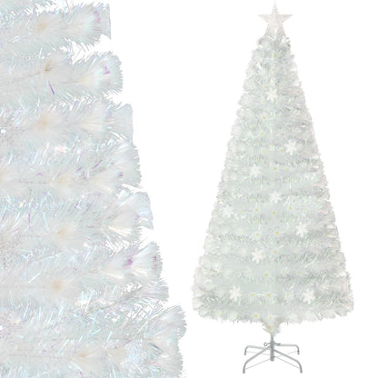 5/6/7 Feet Pre-Lit White Artificial Christmas Tree with Iridescent Leaves