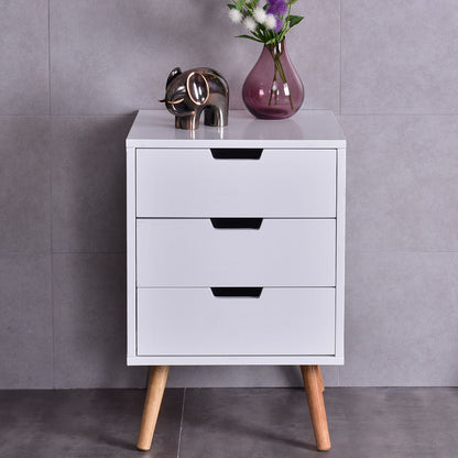 Wood Side End Table Nightstand with 3 Drawers Mid-Century Accent