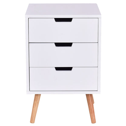 Wood Side End Table Nightstand with 3 Drawers Mid-Century Accent