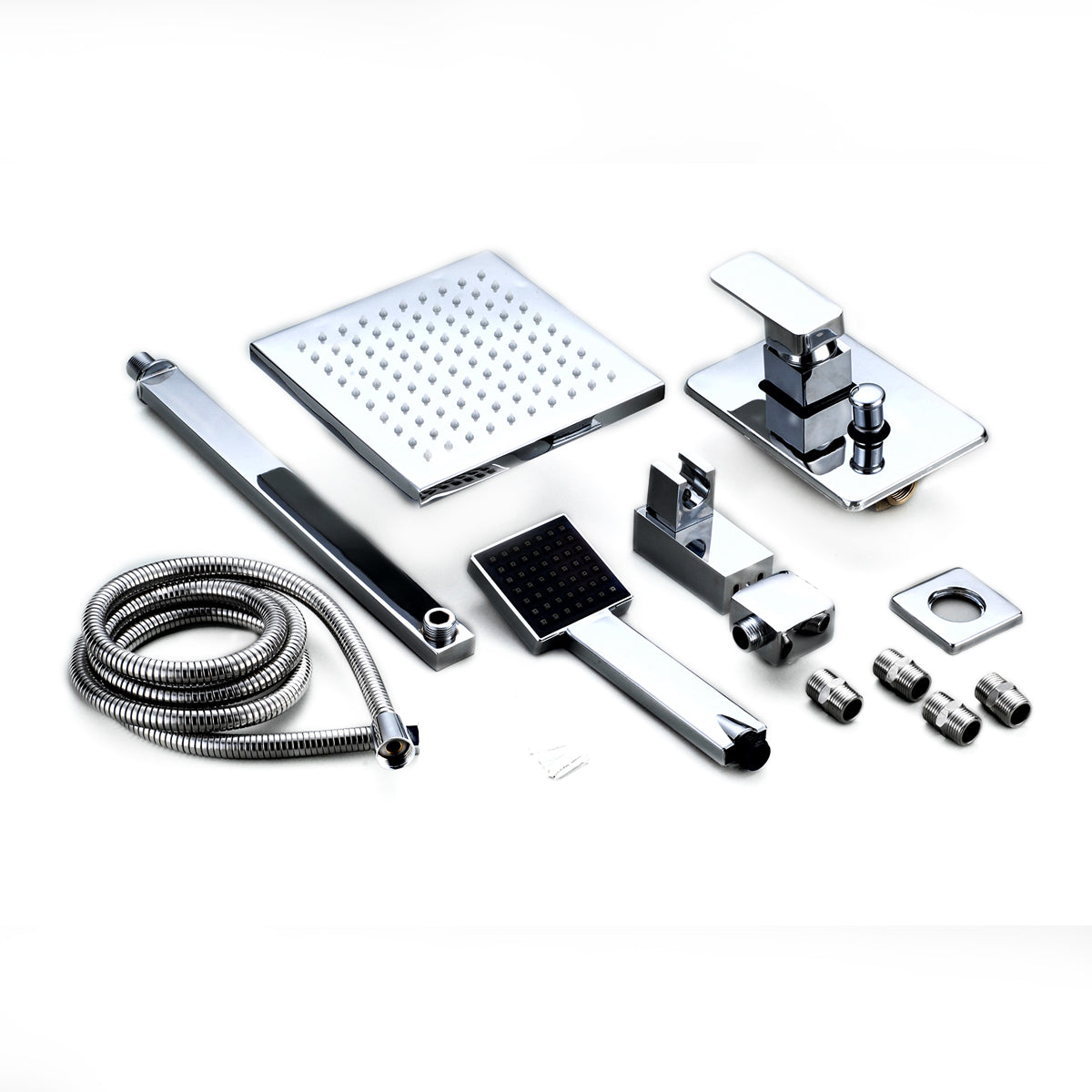 8 Inch LED Rainfall Shower head Arm Control Valve Handspray Shower Faucet Set