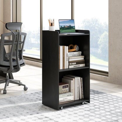 Rolling Podium Stand with 2 Shelves and Lockable Wheels