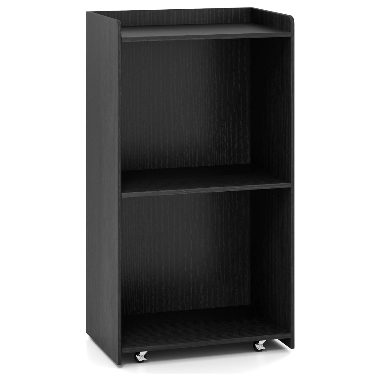 Rolling Podium Stand with 2 Shelves and Lockable Wheels