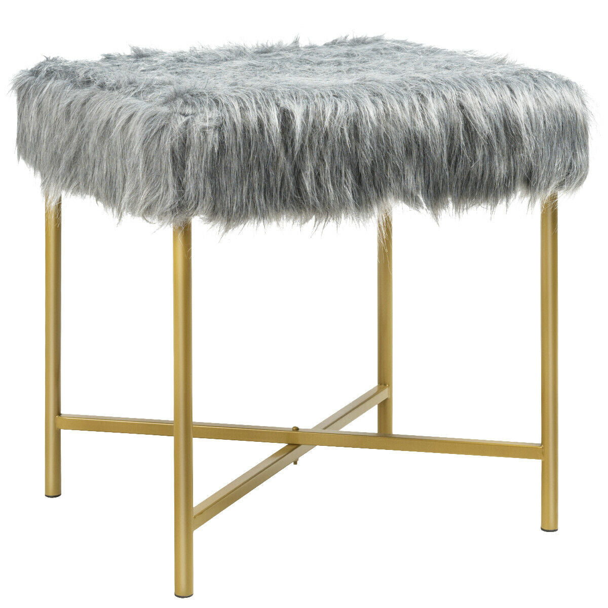 Faux Fur Ottoman Decorative Stool with Metal Legs