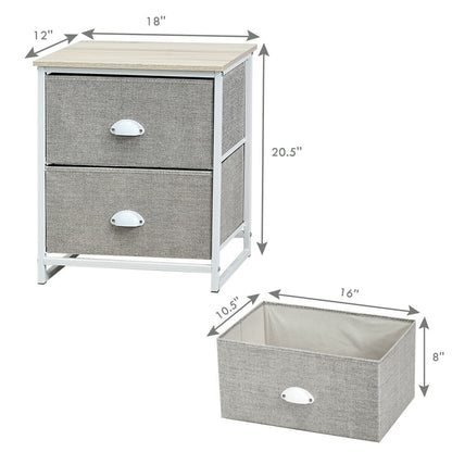Metal Frame Nightstand Side Table Storage with 2 Drawers-Gray