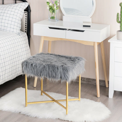 Faux Fur Ottoman Decorative Stool with Metal Legs